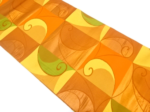 リサイクル　枡に唐草模様織り出し袋帯